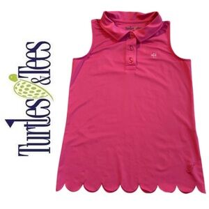 TURTLES & TEES Pink Rylee Golf Tennis Sleeveless Polo Shirt Scallop "E" Girl M